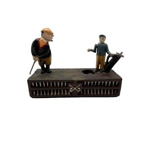 Vintage Multicolor Cast Iron Collectible Birdie Putt Mechanical Golf Coin Bank